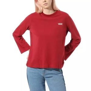 Vans Women's Break Check Long Sleeve T-Shirt Red Small
